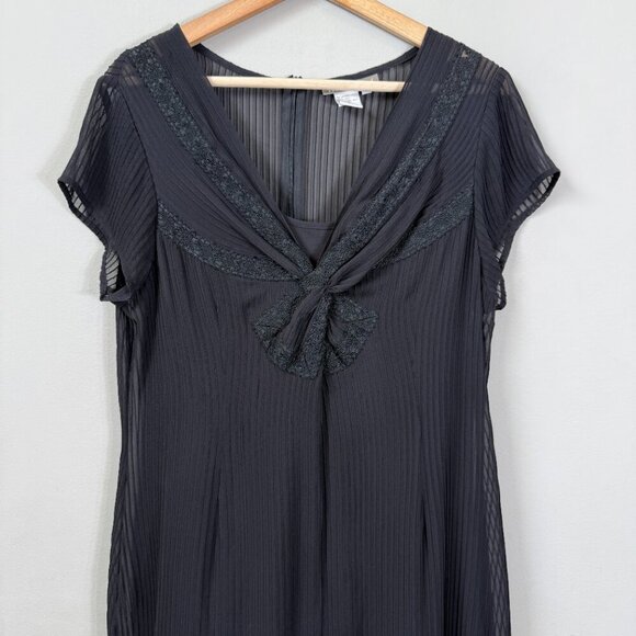 Isabella Bird 100% Silk Sheer Lace V-Neck Mini Dress Women 10 Black Vintage Chic - Picture 5 of 11
